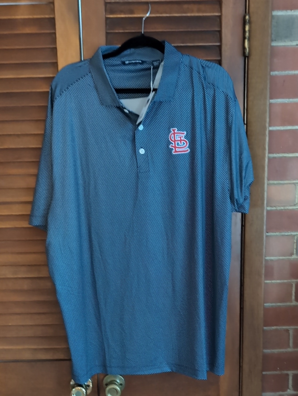 Cutter & Buck Navy Micro-Stripe Polo with Red St. Louis Logo